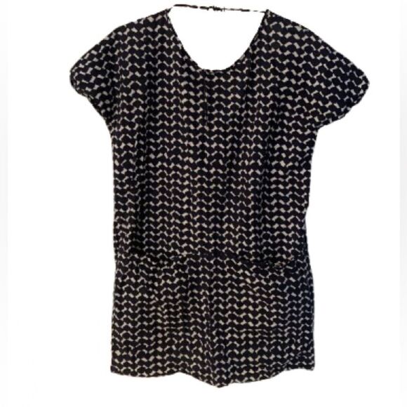 COS Navy & White Geometric Print Cotton Shift Dress Size 2 | Relaxed Loose Fit - Picture 1 of 6